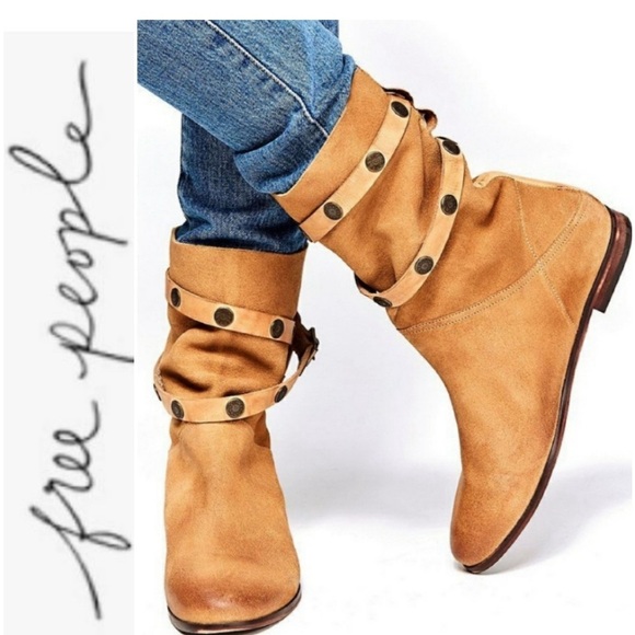 Free People Women's Brown Suede Hayden Slouch Buckle Calf Boots Size 9 - Picture 1 of 7
